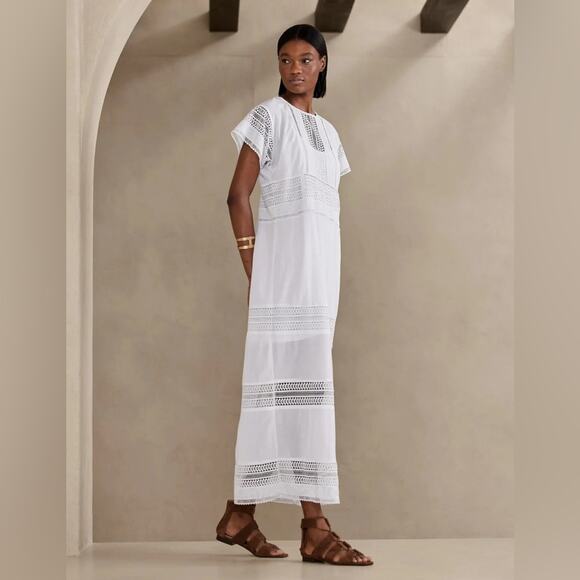 Banana Republic Cotton/Lace Maxi Dress in White Size Small NWT - Picture 1 of 13